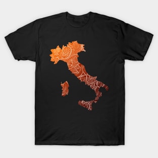 Colorful mandala art map of Italy with text in brown and orange T-Shirt